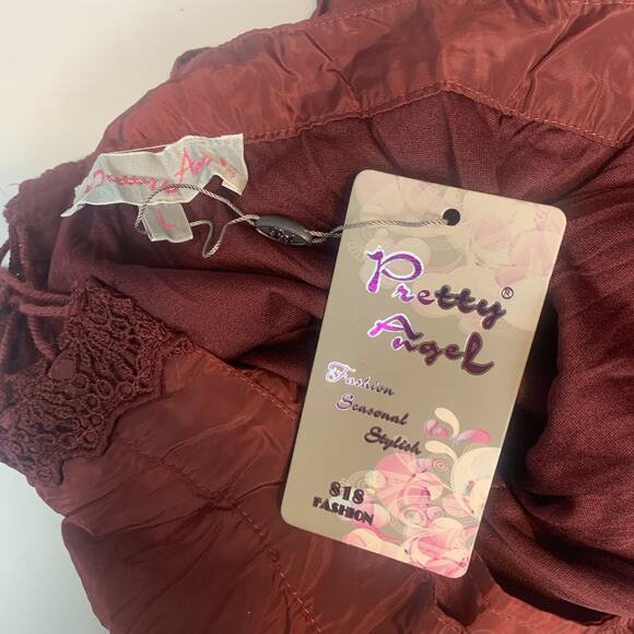 Pretty Angel Dress‎ Womens Large Tiered Silk Blend Boho Whimsigoth Beaded Maroon - Picture 10 of 11